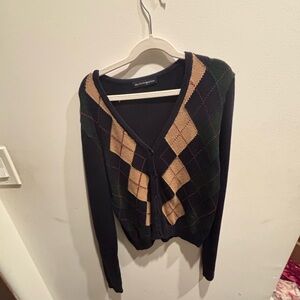 Brandy Melville Black and Tan Argyle Cardigan